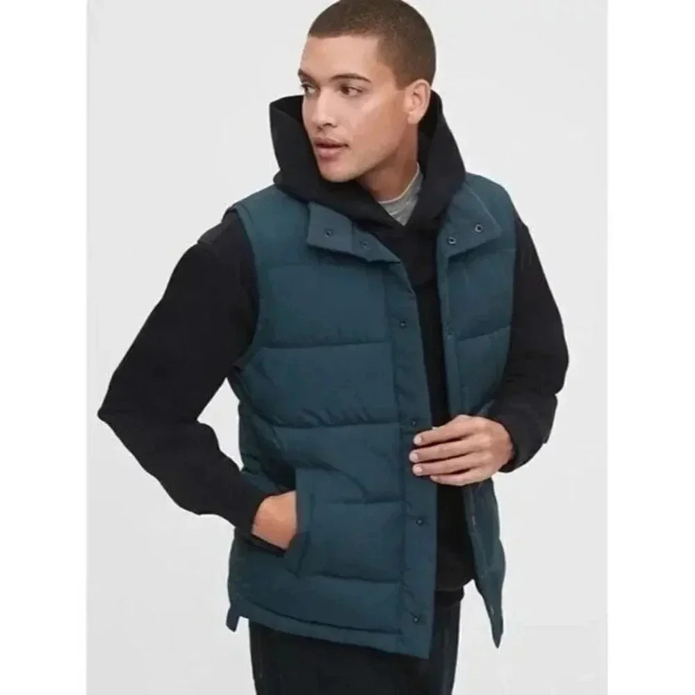 Gap Upcycled Teal Blue Full Zip Puffer Vest S